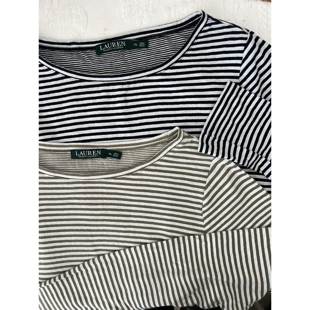 Lot 2 Lauren Ralph Lauren Striped Knit Shirt XL Long Sleeve Black Green Coastal